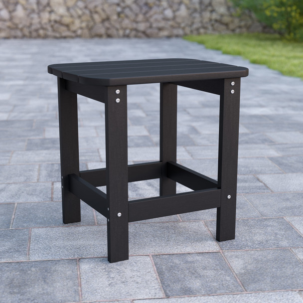 Charlestown All-Weather Poly Resin Wood Adirondack Side Table in Black