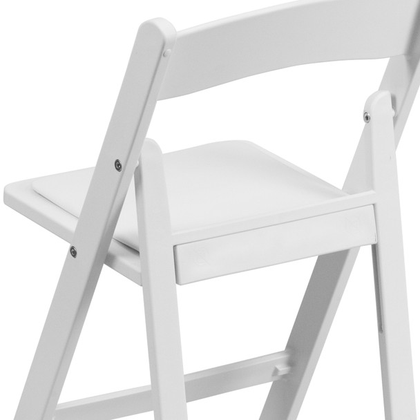 HERCULES Kids White Resin Folding Chair with White Vinyl Padded Seat