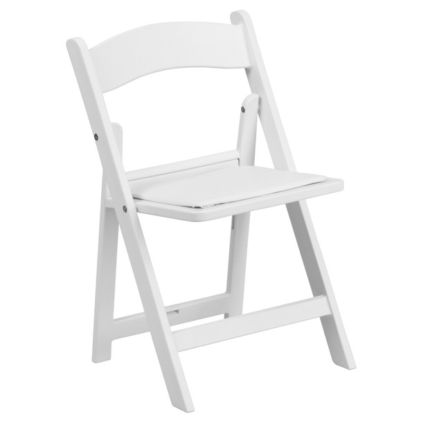 HERCULES Kids White Resin Folding Chair with White Vinyl Padded Seat