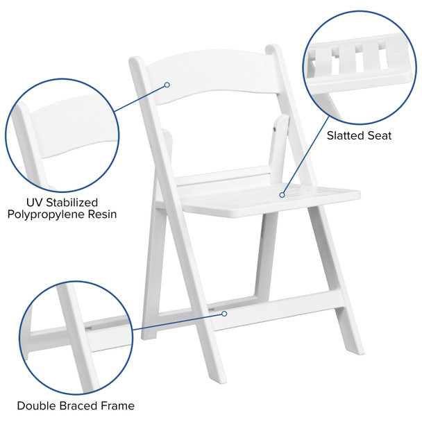 HERCULES Series 1000 lb. Capacity White Resin Folding Chair with Slatted Seat