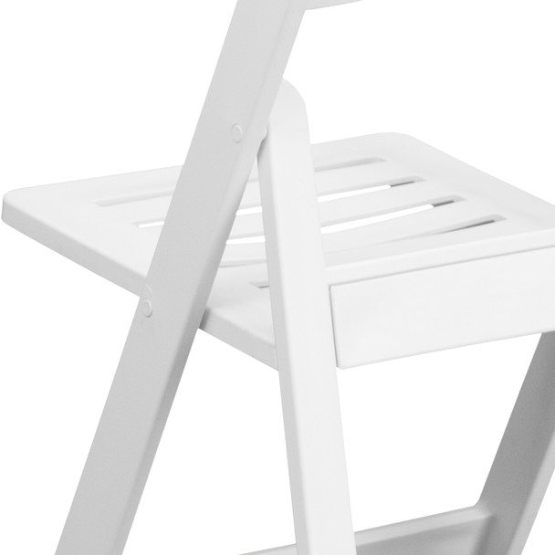 HERCULES Series 1000 lb. Capacity White Resin Folding Chair with Slatted Seat