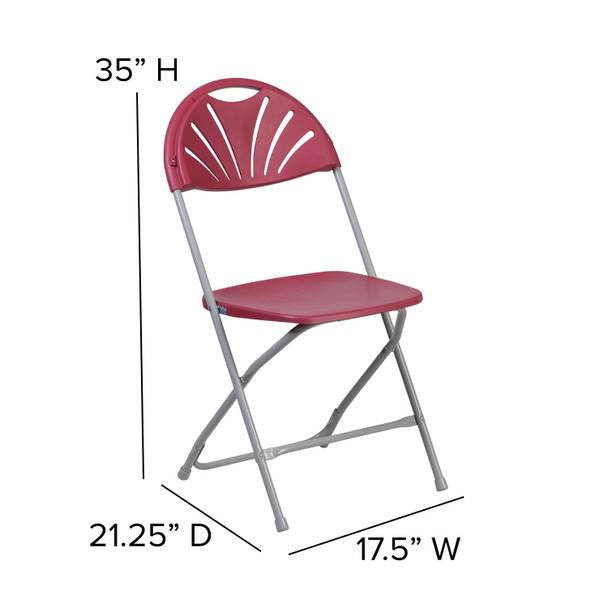 HERCULES Series 650 lb. Capacity Burgundy Plastic Fan Back Folding Chair