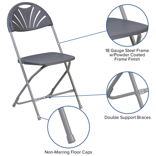 HERCULES Series 650 lb. Capacity Charcoal Plastic Fan Back Folding Chair