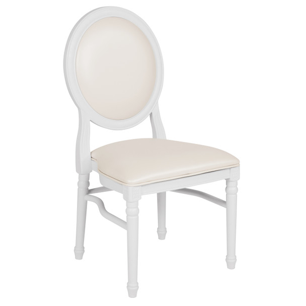 HERCULES Series 900 lb. Capacity King Louis Chair with White Vinyl Back and Seat and White Frame