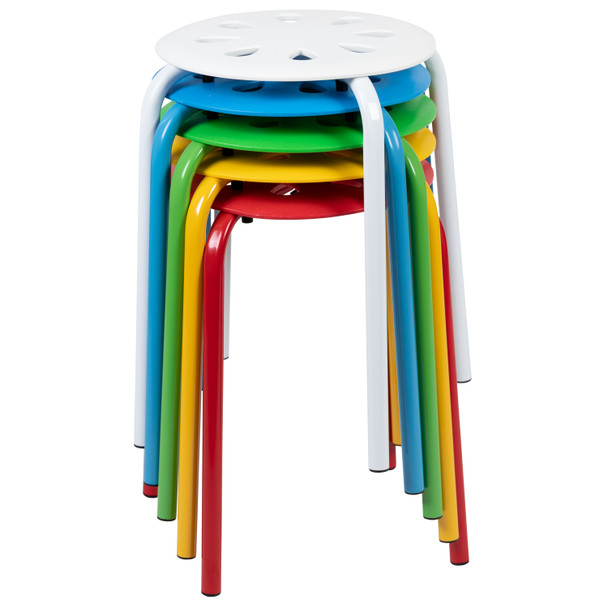 Bailey Plastic Nesting Stack Stools, 17.5"Height, Assorted Colors (5 Pack)