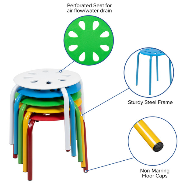 Bentley Plastic Nesting Stack Stools, 11.5"Height, Assorted Colors (5 Pack)