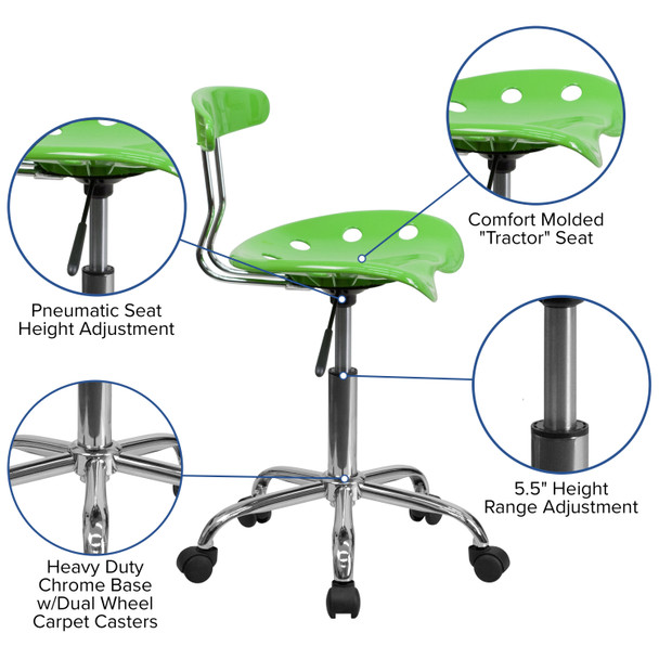 Elliott Vibrant Apple Green and Chrome Swivel Task Office Chair with Tractor Seat