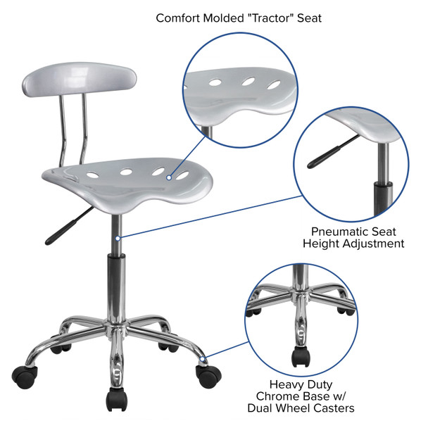 Elliott Vibrant Silver and Chrome Swivel Task Office Chair with Tractor Seat