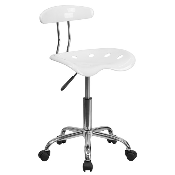 Elliott Vibrant White and Chrome Swivel Task Office Chair with Tractor Seat