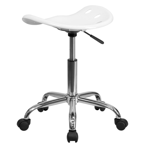 Taylor Vibrant White Tractor Seat and Chrome Stool