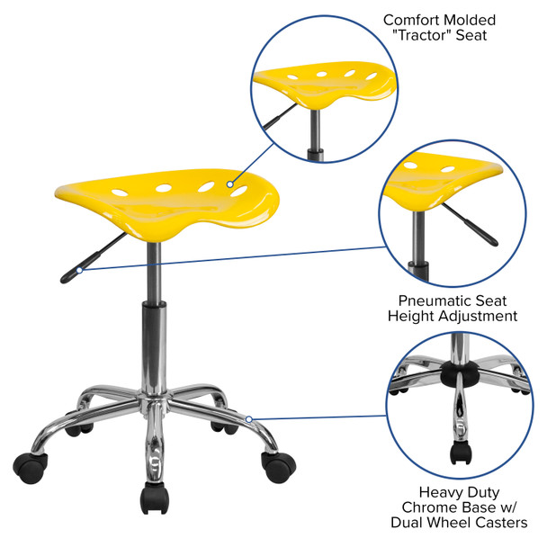 Taylor Vibrant Yellow Tractor Seat and Chrome Stool