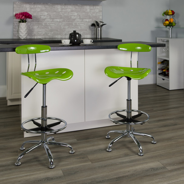 Bradley Vibrant Apple Green and Chrome Drafting Stool with Tractor Seat