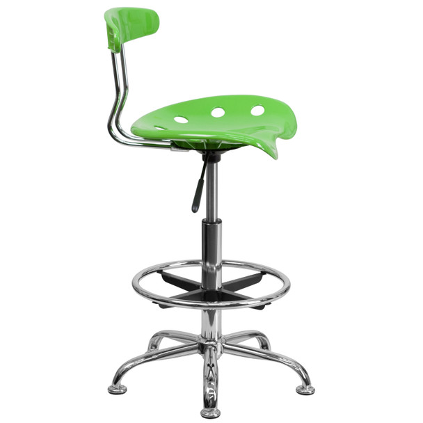 Bradley Vibrant Apple Green and Chrome Drafting Stool with Tractor Seat