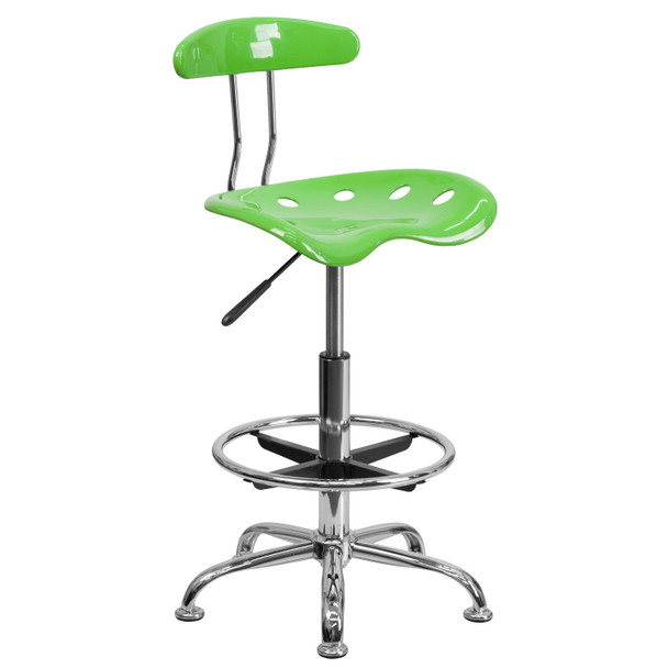 Bradley Vibrant Apple Green and Chrome Drafting Stool with Tractor Seat