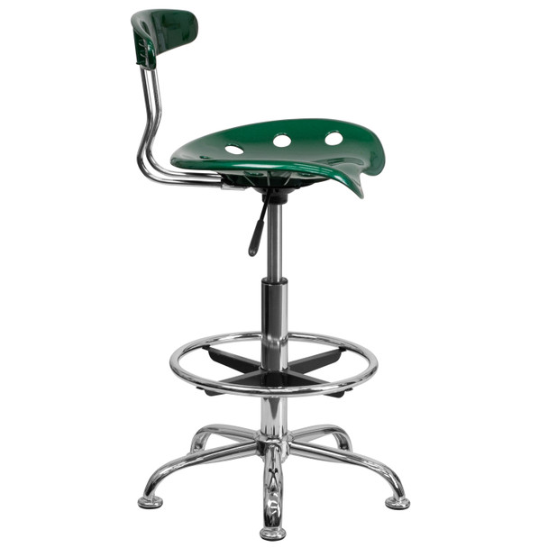 Bradley Vibrant Green and Chrome Drafting Stool with Tractor Seat