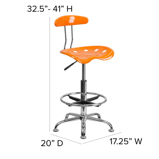 Bradley Vibrant Orange and Chrome Drafting Stool with Tractor Seat