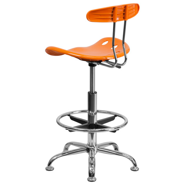 Bradley Vibrant Orange and Chrome Drafting Stool with Tractor Seat