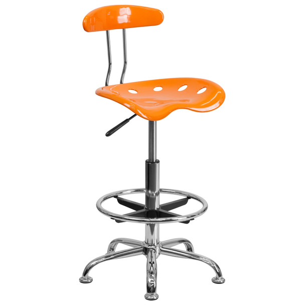 Bradley Vibrant Orange and Chrome Drafting Stool with Tractor Seat