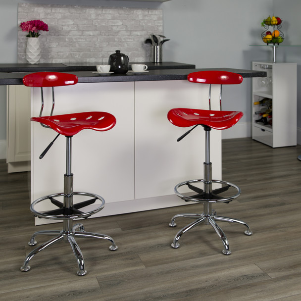 Bradley Vibrant Red and Chrome Drafting Stool with Tractor Seat