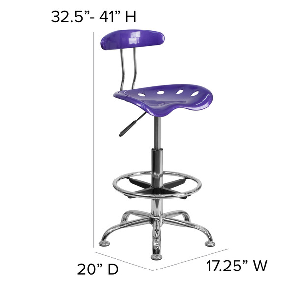 Bradley Vibrant Violet and Chrome Drafting Stool with Tractor Seat