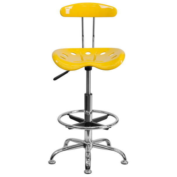 Bradley Vibrant Yellow and Chrome Drafting Stool with Tractor Seat