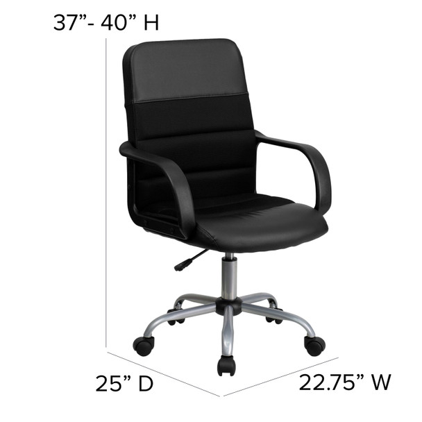 Manor Mid-Back Black LeatherSoft and Mesh Swivel Task Office Chair with Arms