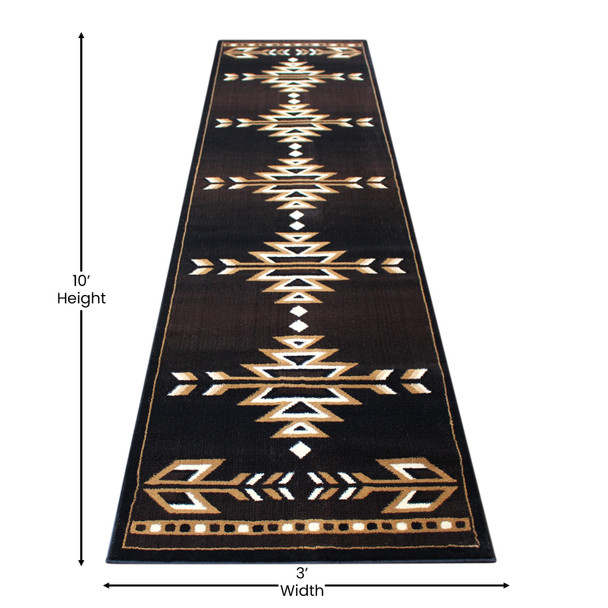 Amado Collection Southwestern 3' x 10' Brown Area Rug - Olefin Accent Rug with Jute Backing - Living Room, Bedroom, Entryway