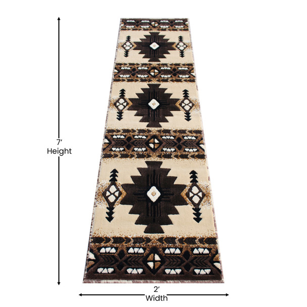 Mohave Collection 2' x 7' Brown Traditional Southwestern Style Area Rug - Olefin Fibers with Jute Backing