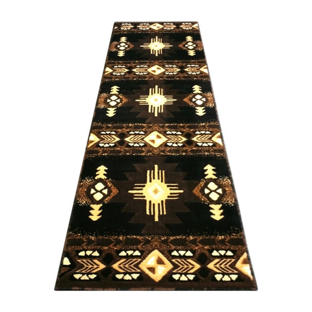 Mohave Collection 2' x 7' Black Traditional Southwestern Style Area Rug - Olefin Fibers with Jute Backing