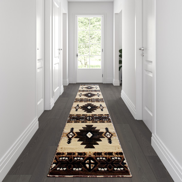 Mohave Collection 2' x 10' Brown Traditional Southwestern Style Area Rug - Olefin Fibers with Jute Backing