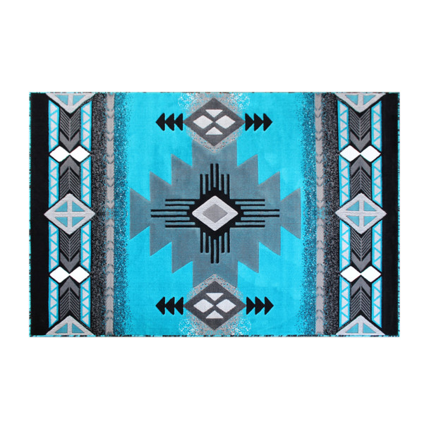 Mohave Collection 6' x 9' Turquoise Traditional Southwestern Style Area Rug - Olefin Fibers with Jute Backing