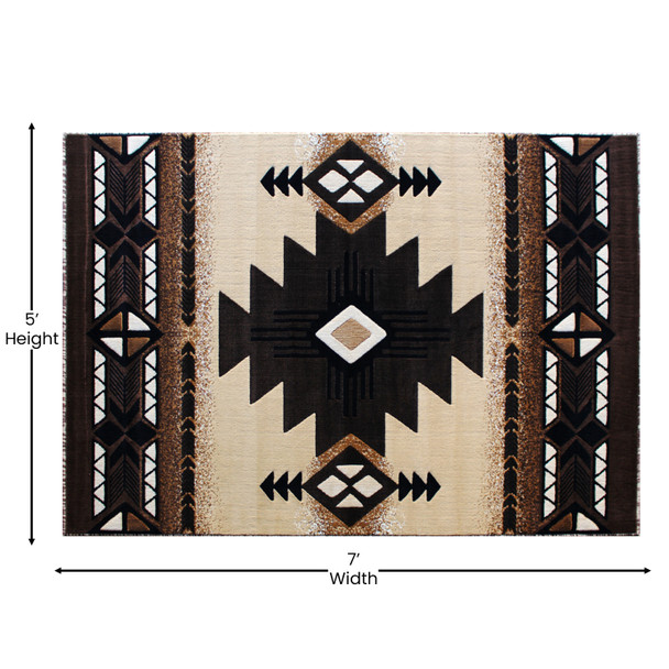Mohave Collection 5' x 7' Brown Traditional Southwestern Style Area Rug - Olefin Fibers with Jute Backing