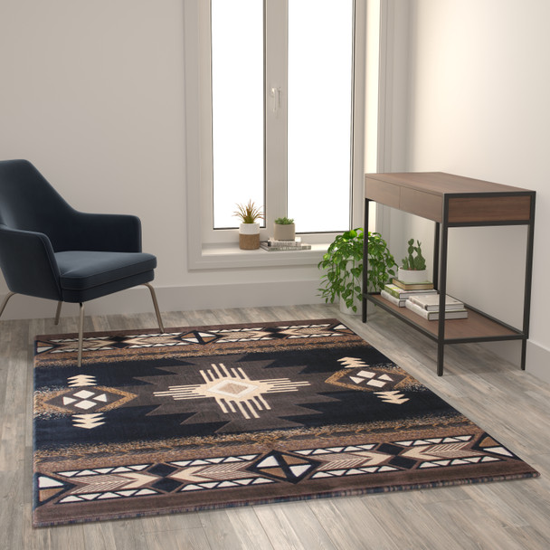Mohave Collection 5' x 7' Black Traditional Southwestern Style Area Rug - Olefin Fibers with Jute Backing