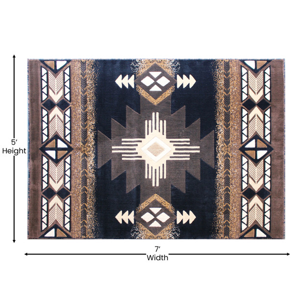 Mohave Collection 5' x 7' Black Traditional Southwestern Style Area Rug - Olefin Fibers with Jute Backing