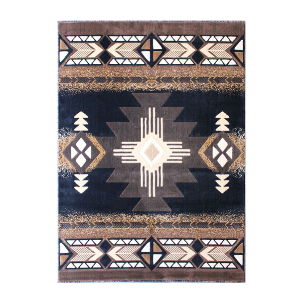 Mohave Collection 8' x 10' Black Traditional Southwestern Style Area Rug - Olefin Fibers with Jute Backing