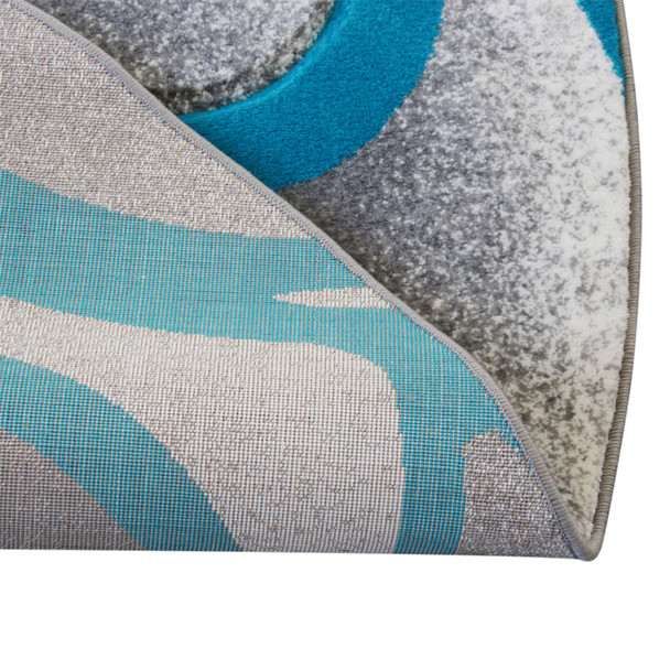 Willow Collection Modern High-Low Pile Swirled 6x6 Round Turquoise Area Rug - Olefin Accent Rug - Entryway, Bedroom, Living Room