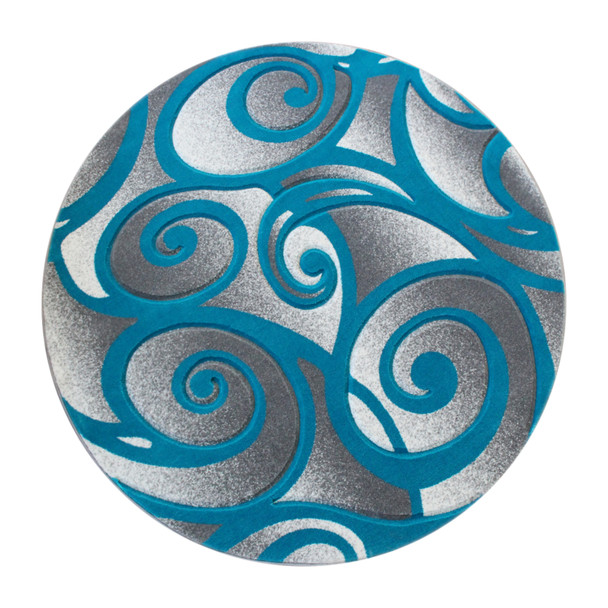 Willow Collection Modern High-Low Pile Swirled 6x6 Round Turquoise Area Rug - Olefin Accent Rug - Entryway, Bedroom, Living Room