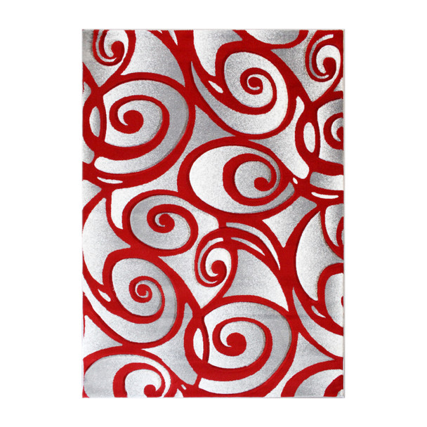 Willow Collection Modern High-Low Pile Swirled 8' x 10' Red Area Rug - Olefin Accent Rug - Entryway, Bedroom, Living Room