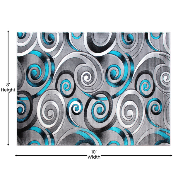 Masie Collection 8' x 10' Turquoise Swirl Olefin Area Rug with Jute Backing - Entryway, Living Room, Bedroom