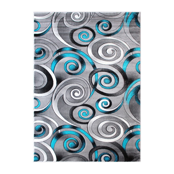 Masie Collection 8' x 10' Turquoise Swirl Olefin Area Rug with Jute Backing - Entryway, Living Room, Bedroom