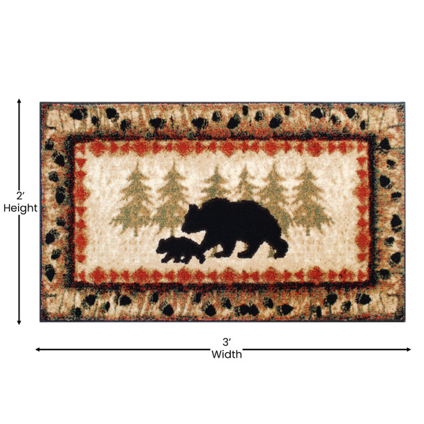 Ursus Collection 2' x 3' Rustic Lodge Wandering Black Bear and Cub Area Rug with Jute Backing
