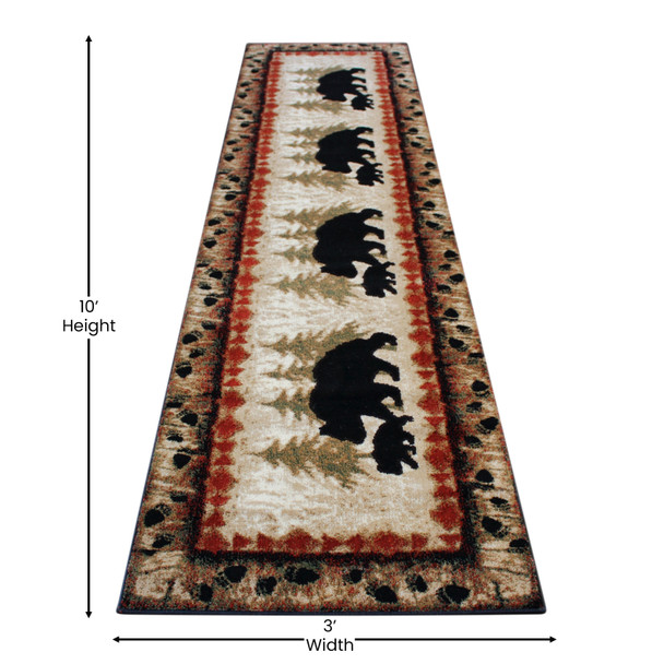 Ursus Collection 3' x 10' Rustic Lodge Wandering Black Bear and Cub Area Rug with Jute Backing