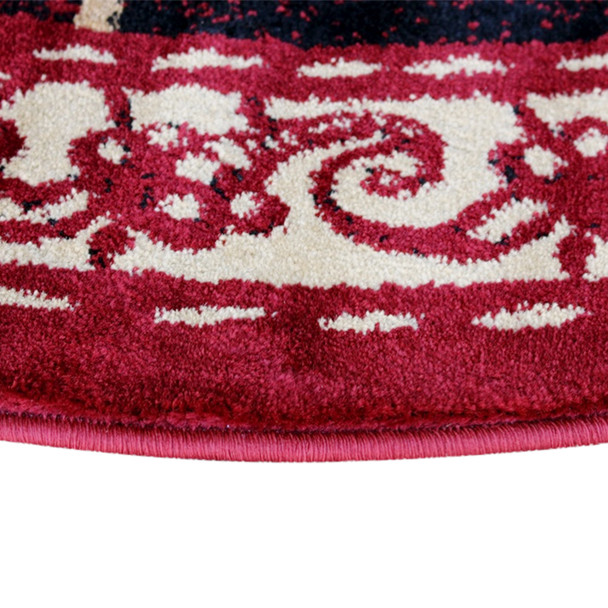 Gallus Collection 6' x 6' Round Red Rooster Themed Olefin Area Rug with Jute Backing for Kitchen, Living Room, Bedroom