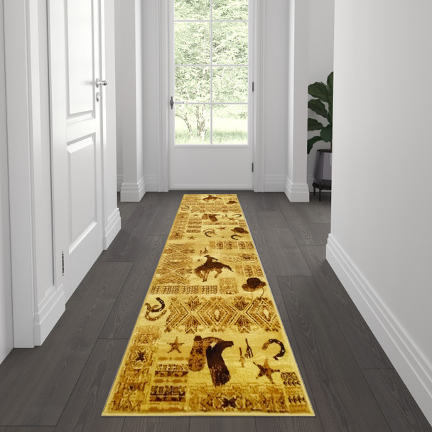 Brooks Collection 2' x 7' Brown Western Inspired Runner Area Rug for Indoor Use