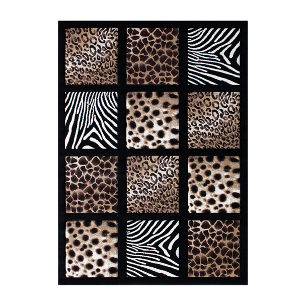 Menagerie Collection 5' x 7' Modern Animal Print Olefin Area Rug with Cheetah, Leopard, Zebra and Giraffe Design Raised Squares