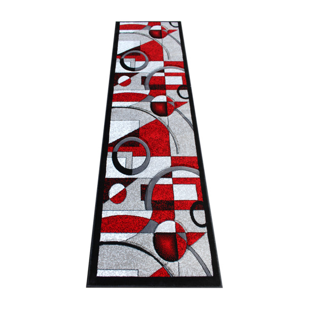 Elias Collection 2' x 7' Red Geometric Abstract Area Rug - Olefin Rug with Jute Backing - Hallway, Entryway, or Bedroom