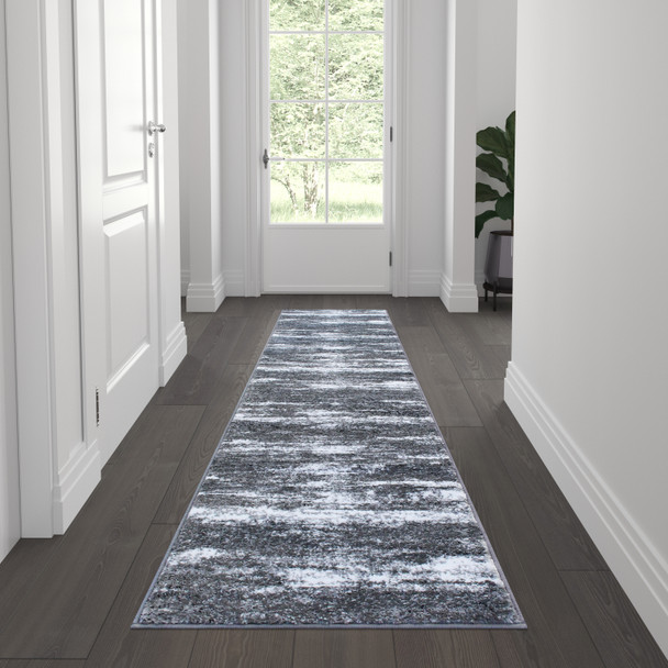 Valli Collection 2' x 7' Purple Abstract Area Rug - Olefin Rug with Jute Backing - Hallway, Entryway, Bedroom, Living Room