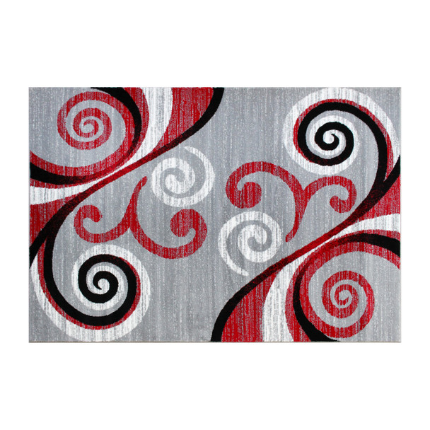 Valli Collection 5' x 7' Red Abstract Area Rug - Olefin Rug with Jute Backing - Hallway, Entryway, Bedroom, Living Room