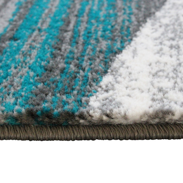 Cirrus Collection 5' x 7' Turquoise Swirl Patterned Olefin Area Rug with Jute Backing for Entryway, Living Room, Bedroom