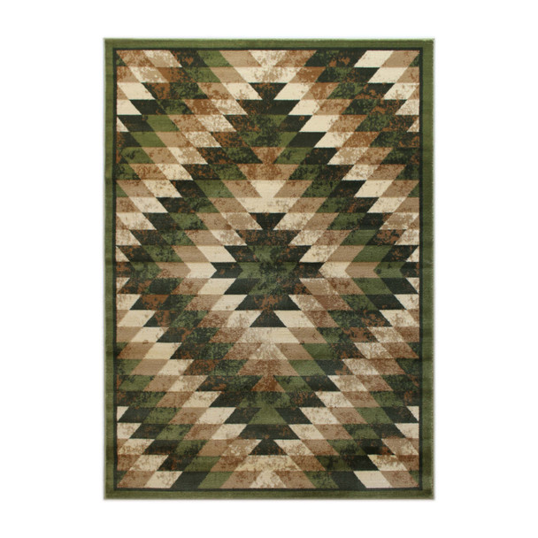 Teagan Collection Southwestern 5' x 7' Green Area Rug - Olefin Rug with Jute Backing - Entryway, Living Room, Bedroom